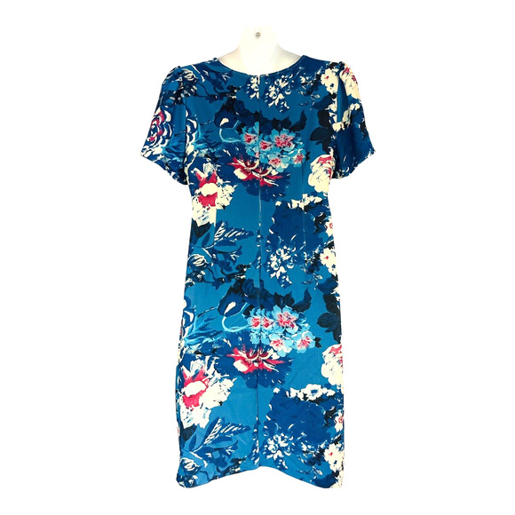 ⭐️Adrianna Papell Crepe Textured Knit Blue Floral Office Church Brunch Dress - Picture 6 of 16